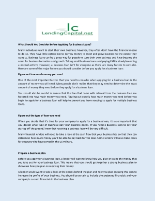 What Should You Consider Before Applying for Business Loans