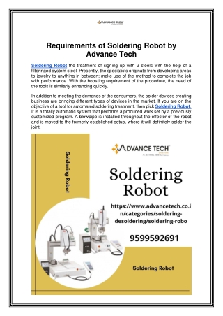 Requirements of Soldering Robot by Advance Tech