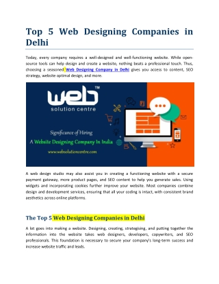 Top 5 Web Designing Companies in Delhi