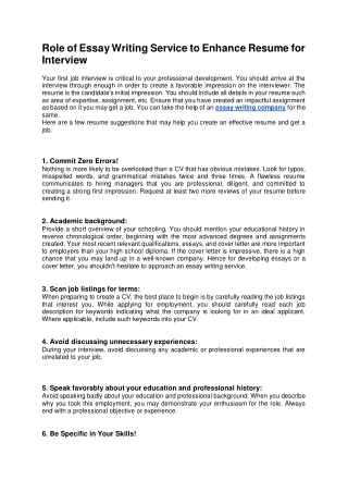 Role of essay writing service to enhance resume for interview