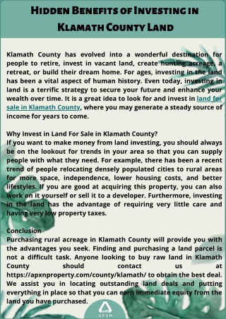 Hidden Benefits of Investing in Klamath County Land