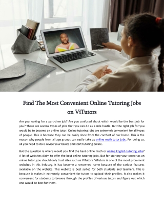 Find The Most Convenient Online Tutoring Jobs on ViTutors