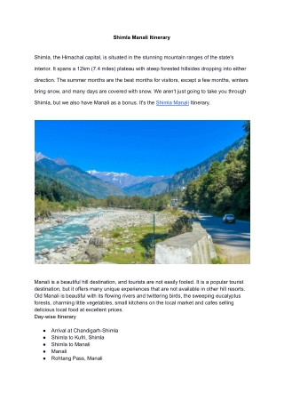 Shimla Manali Itinerary