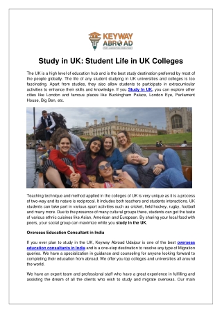Study in UK Student Life in UK Colleges