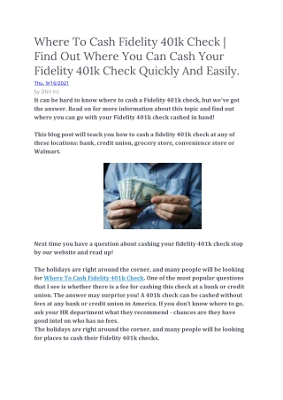 Where To Cash Fidelity 401k Check . Find Out Where You Can Cash Your Fidelity 401k Check Quickly And Easily.