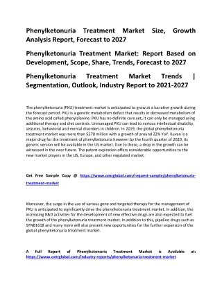 Phenylketonuria Treatment Market