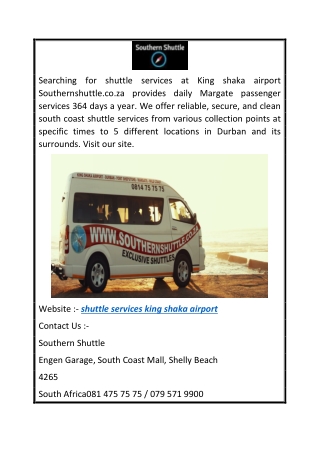 Shuttle Services King Shaka Airport  Southernshuttle.co.za