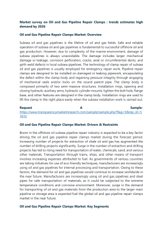 Market survey on Oil and Gas Pipeline Repair Clamps:trends estimates high demand