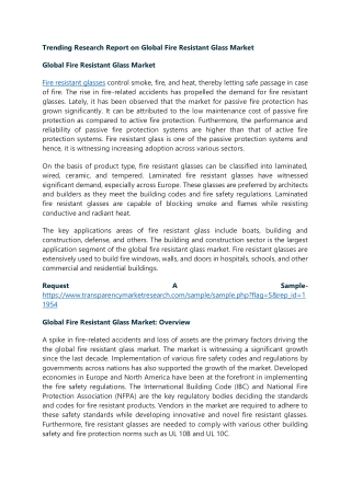 Trending Research Report on Global Fire Resistant Glass Market