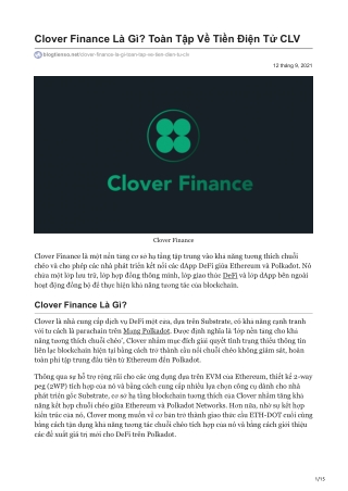 Clover Finance Là Gì Toàn Tập Về Tiền Điện Tử CLV