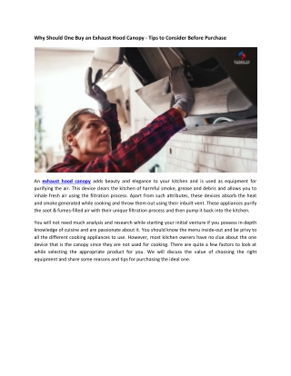 Why Should One Buy an Exhaust Hood Canopy - Tips to Consider Before Purchase