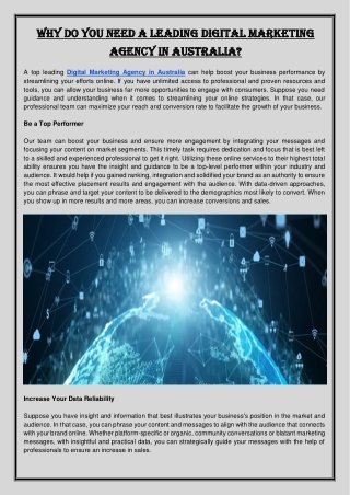 Why Do You Need A Leading Digital Marketing Agency In Australia