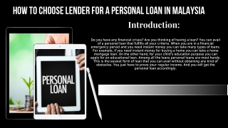 How to Choose Lender for a Personal Loan in Malaysia