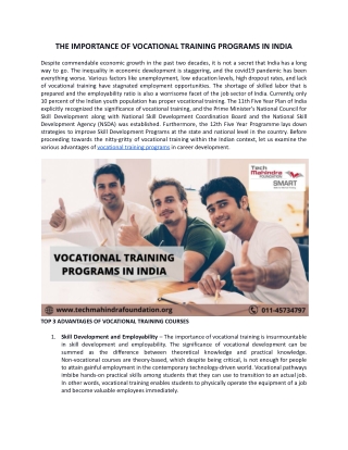THE IMPORTANCE OF VOCATIONAL TRAINING PROGRAMS IN INDIA