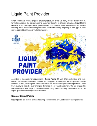 Liquid Paint Provider - Zigma Paints (P) Ltd.