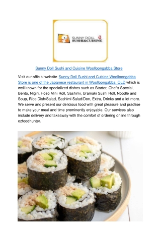 5% Off - Sunny Doll Sushi and Cuisine Menu Woolloongabba Store,QLD