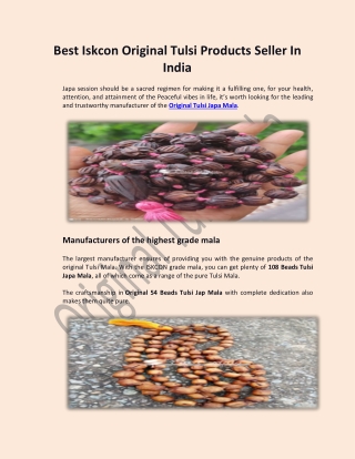Best Iskcon Original Tulsi Products seller in India