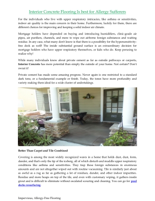 Interior Concrete Flooring Is best for Allergy Sufferers
