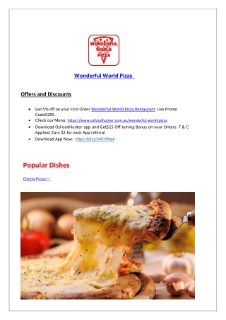 5% Off - Wonderful World Pizza Takeaway Menu Prospect , SA