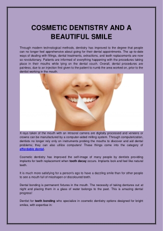 COSMETIC DENTISTRY AND A BEAUTIFUL SMILE
