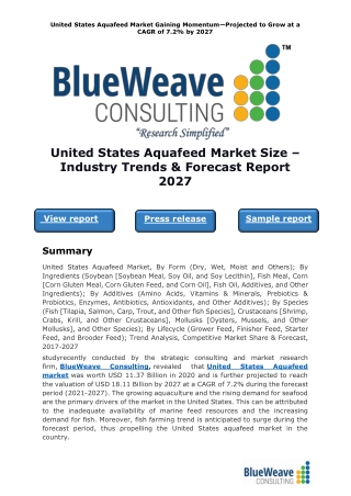 United States Aquafeed Market Size – Industry Trends & Forecast Report 2027