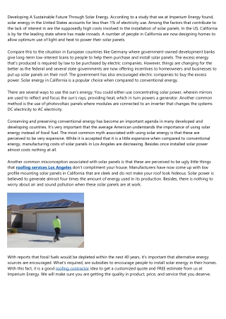 Developing A Sustainable Future Through Solar Energy
