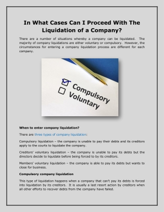 In What Cases Can I Proceed With The Liquidation of a Company