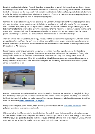 Developing A Sustainable Future Through Solar Energy