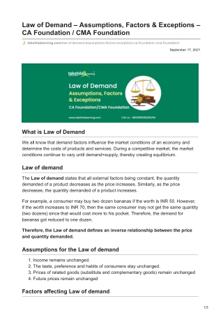 Law of Demand - Assumptions, Factors & Exceptions - CA / CMA Foundation