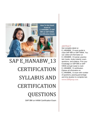 [UPDATED] SAP E_HANABW_13 Certification Syllabus and Certification Questions