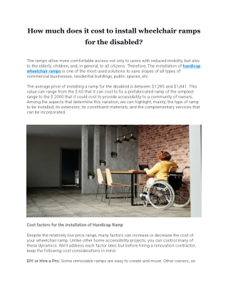 How much cost install wheelchair ramps for the disabled