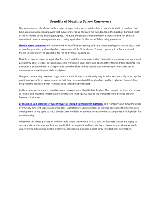 Benefits of Flexible Screw Conveyors Maximius