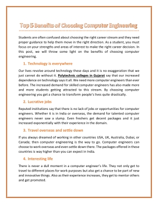 Benefits of Choosing Computer Engineering