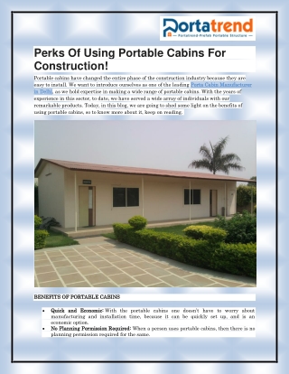 Portable Cabin Manufacturer in Delhi
