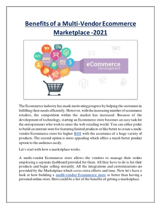 Benefits of a Multi-Vendor Ecommerce Marketplace -2021