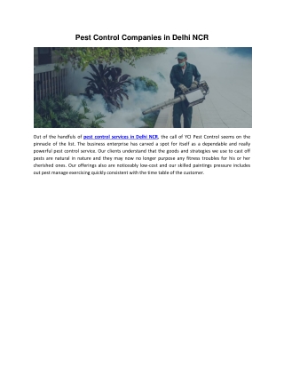 Pest Control Companies in Delhi NCR