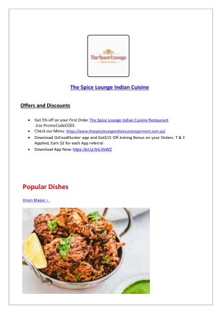 15% Off - The Spice Lounge Indian Restaurant Menu Pyrmont, NSW