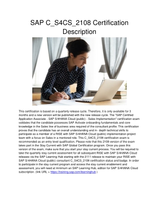 SAP C_S4CS_2108 Certification Description
