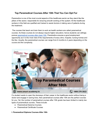 Top Paramedical Courses After 10th That You Can Opt For