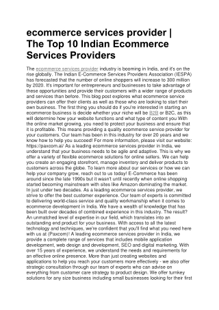 ecommerce services provider . The Top 10 Indian Ecommerce Services Providers