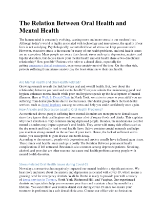 The Relation Between Oral Health and Mental Health