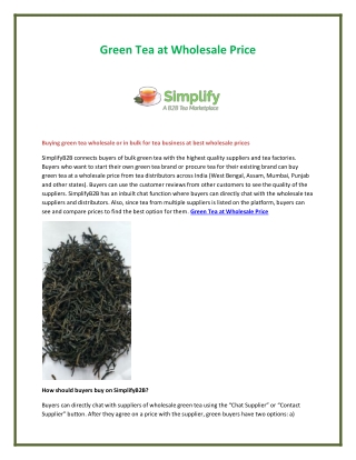 Green Tea at Wholesale Price