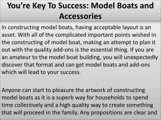 You’re Key To Success: Model Boats and Accessories