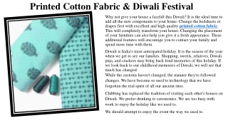 Printed Cotton Fabric & Diwali Festival