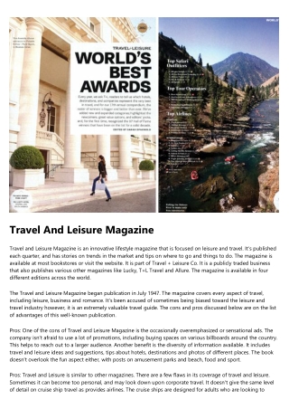 Indicators on Travel And Leisure Magazine You Need To Know