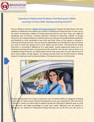 Experience Professional Guidance And Nurturance While Learning To Drive With Shanaya Driving School