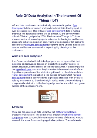 Role Of Data Analytics In The Internet Of Things