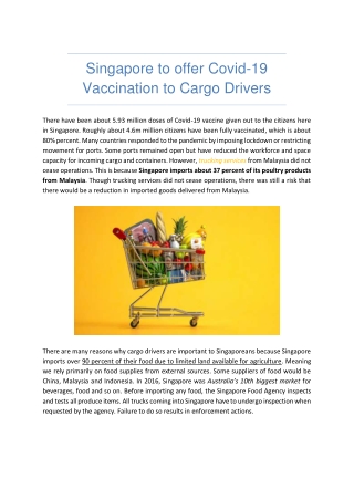 Singapore to offer Covid-19 Vaccination To Cargo Drivers