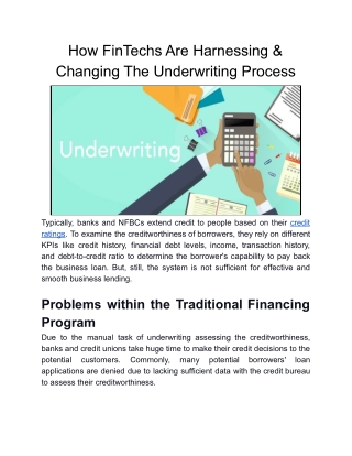 Power Of Fintech Harnessing & Improving The Credit Underwriting Process