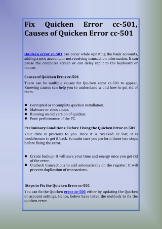  Fix Quicken Error cc-501